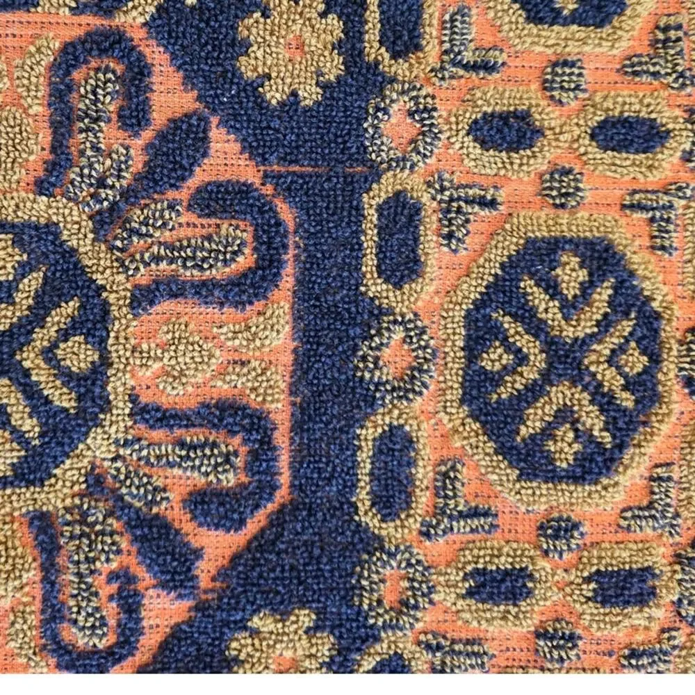 VTG MCM Fringed Jacquard Geometric Orange Avocado 70s Cotton Terry Hand Towels